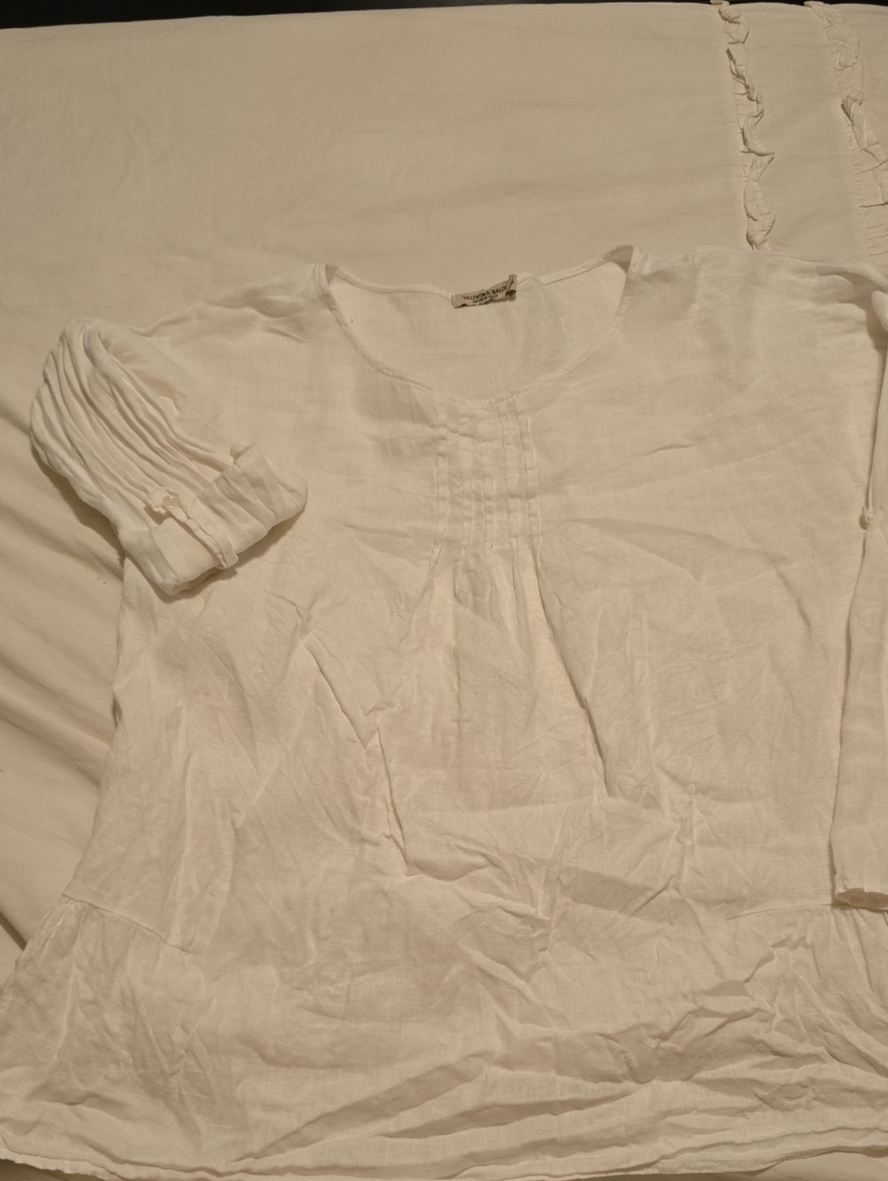 Valentina White Linen Pintuck Peasant Top